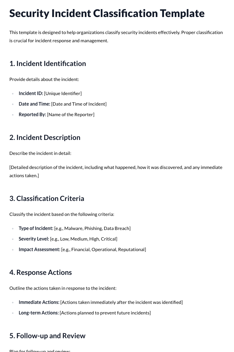 Security Incident Classification Template