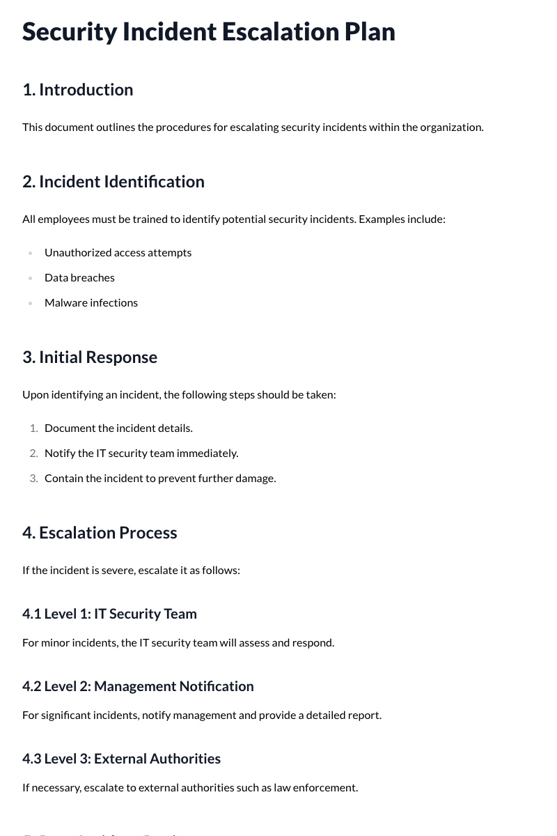 Security Incident Escalation Plan Template