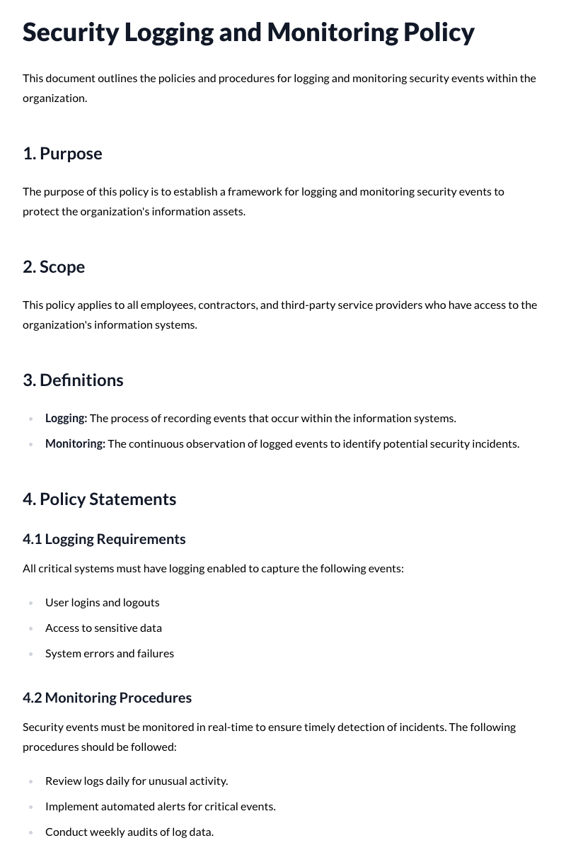 Security Logging and Monitoring Policy Template