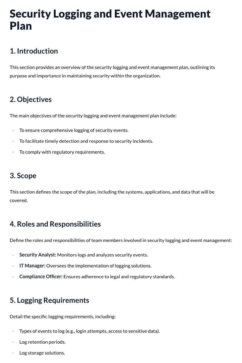 Security Logging and Event Management Plan Template
