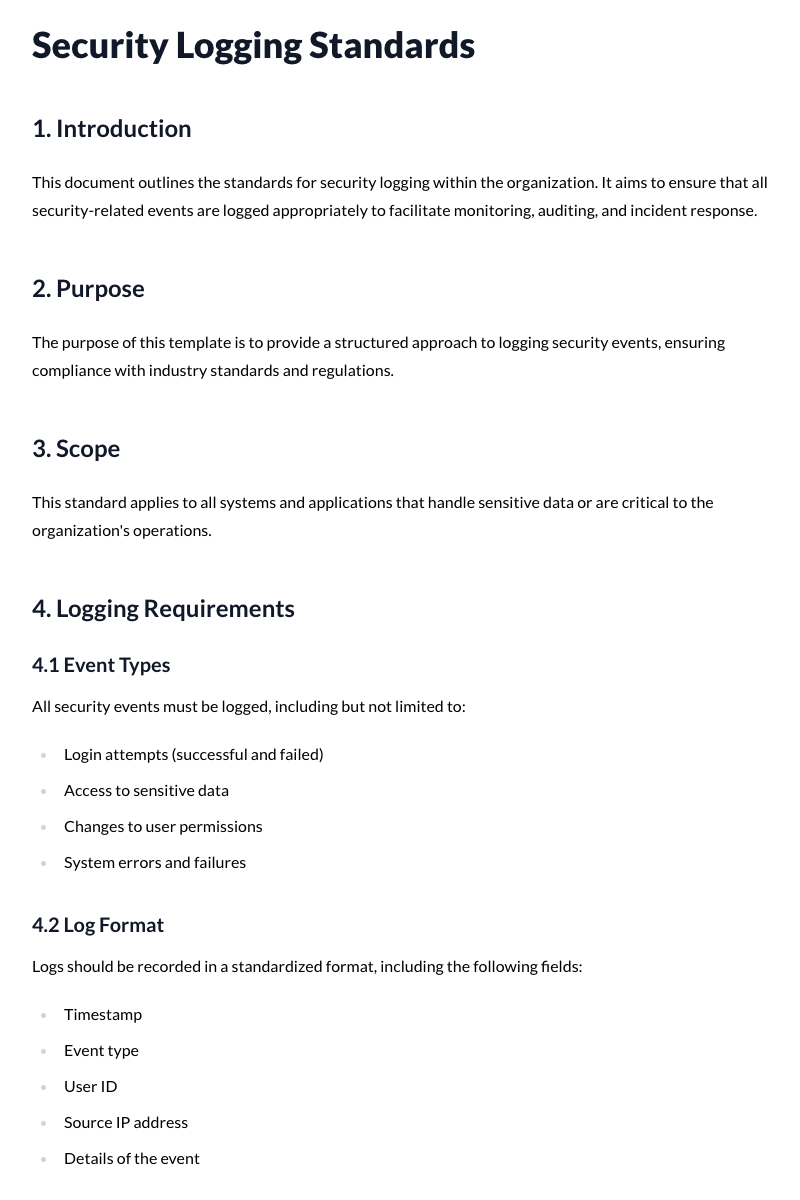 Security Logging Standards Template
