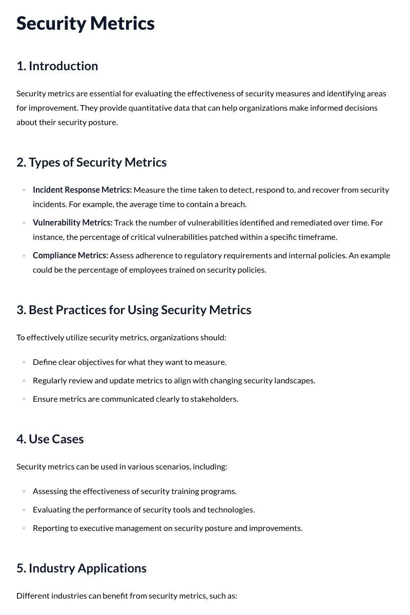 Security Metrics Template