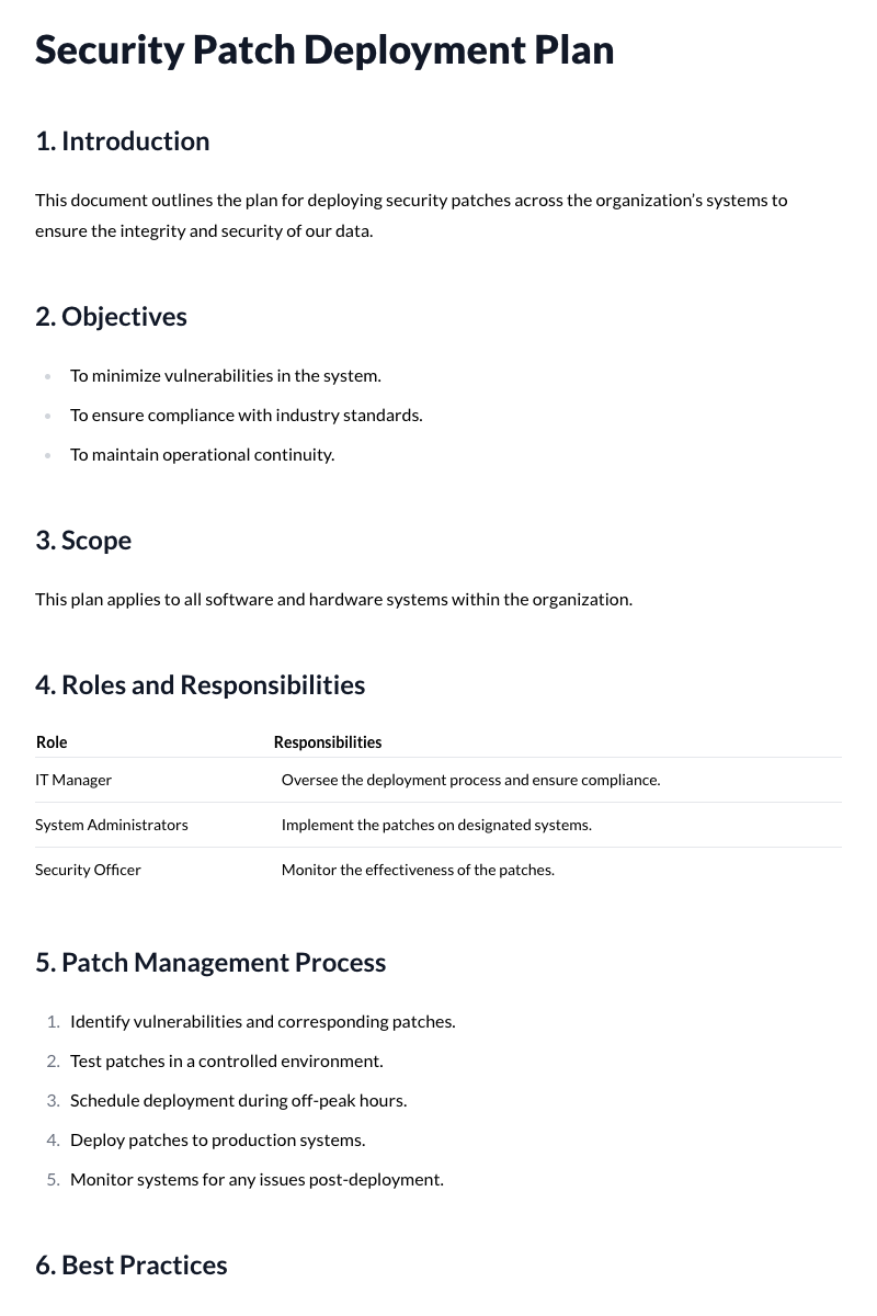 Security Patch Deployment Plan Template
