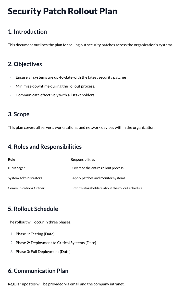 Security Patch Rollout Plan Template