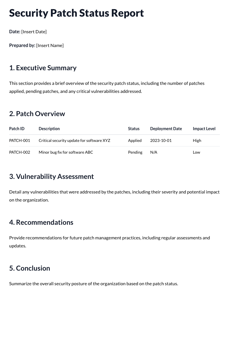 Security Patch Status Report Template