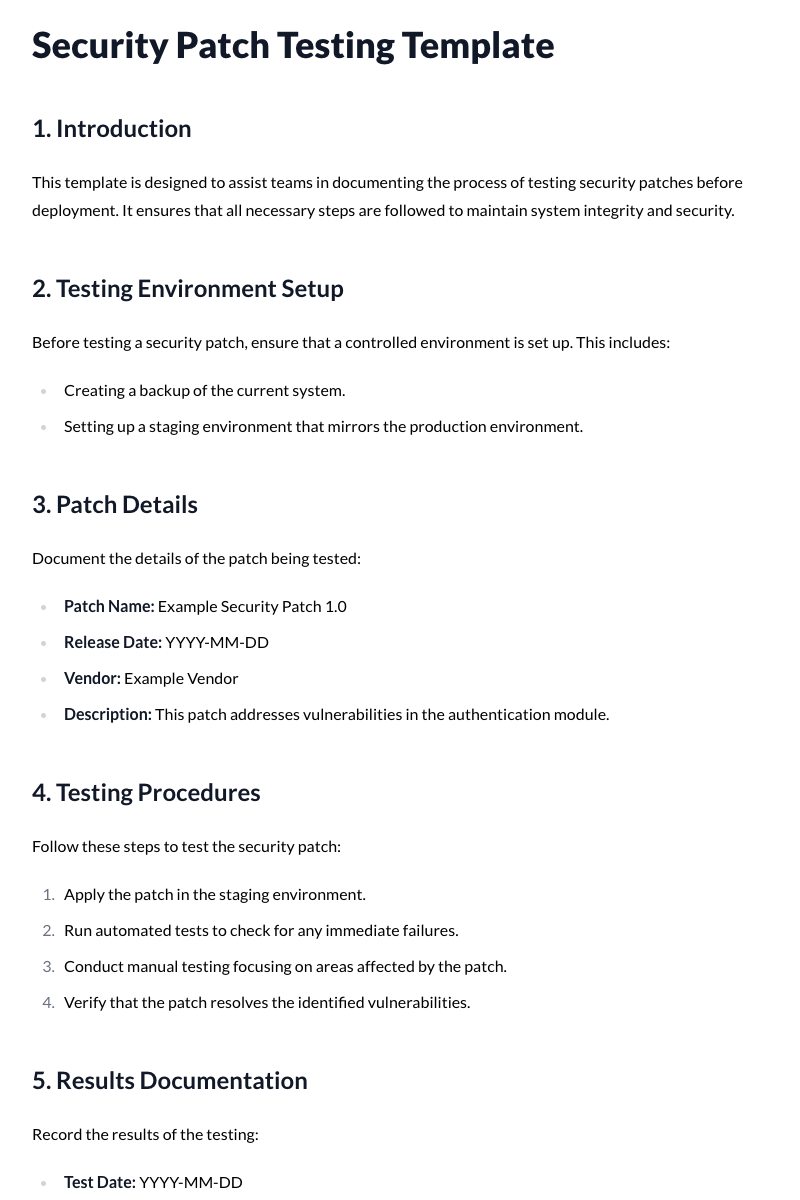 Security Patch Testing Template