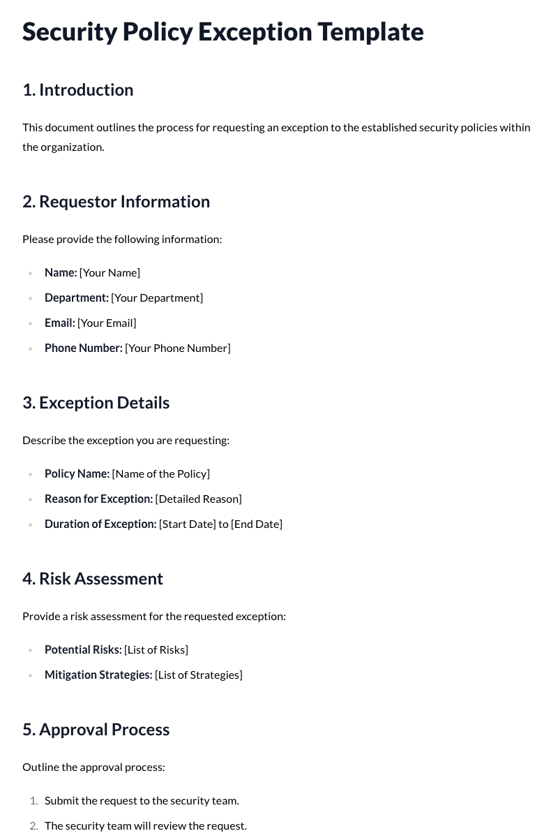 Security Policy Exception Template