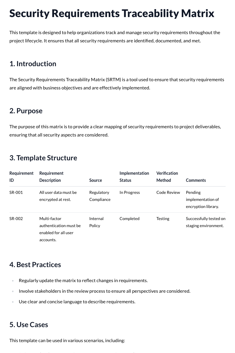 Security Requirements Traceability Matrix Template