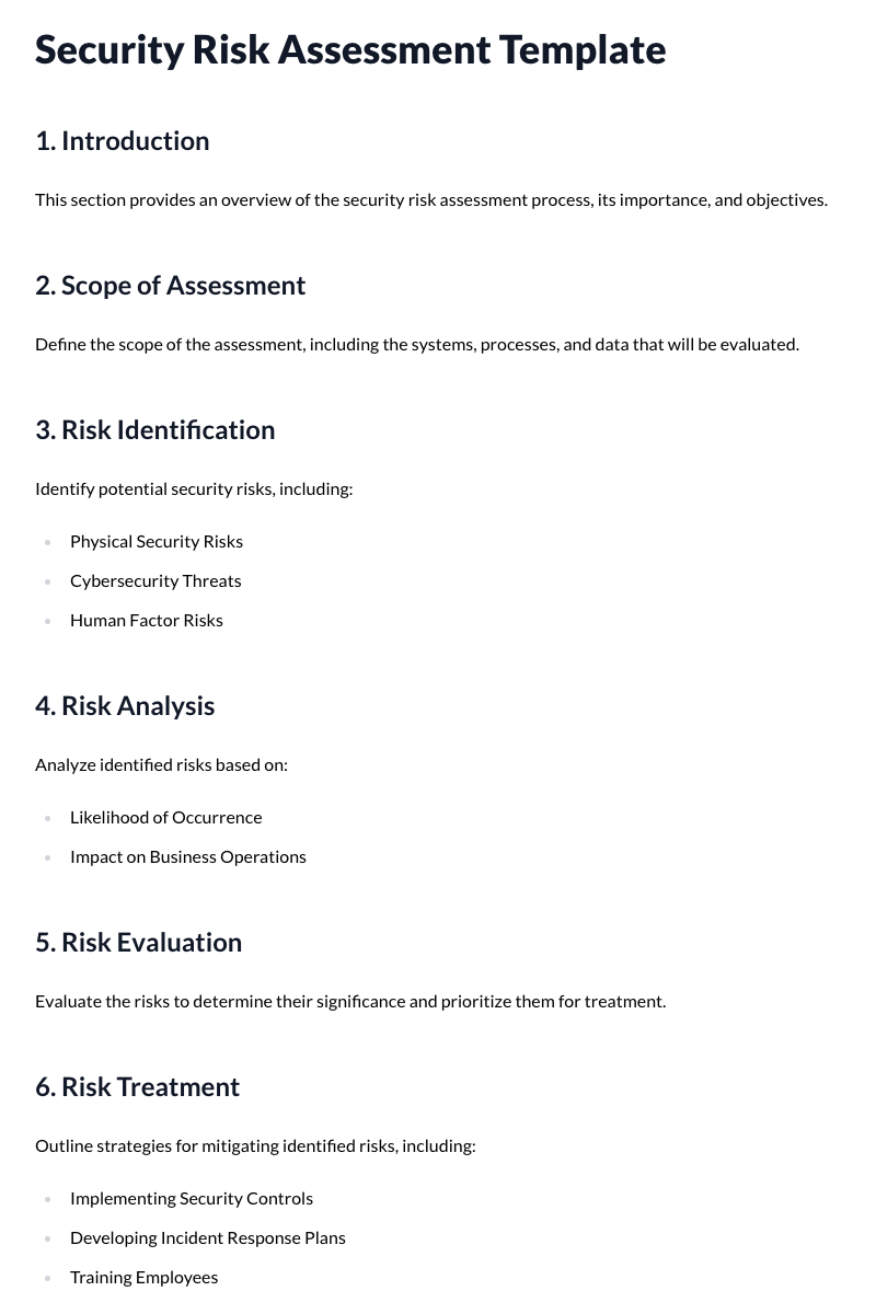 Security Risk Assessment Template
