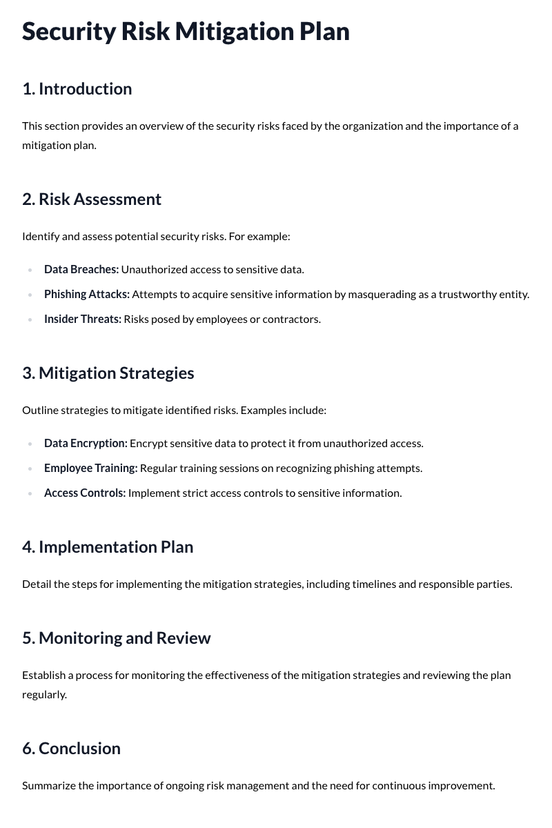 Security Risk Mitigation Plan Template