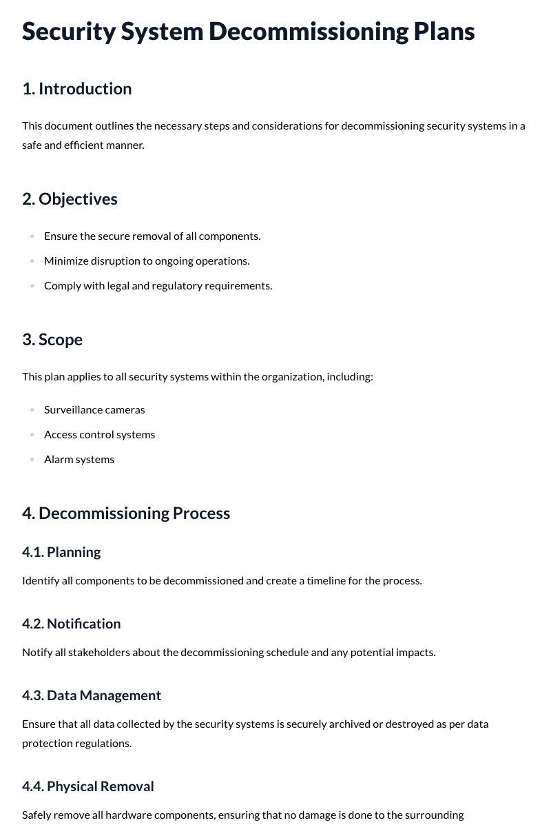 Security System Decommissioning Plans