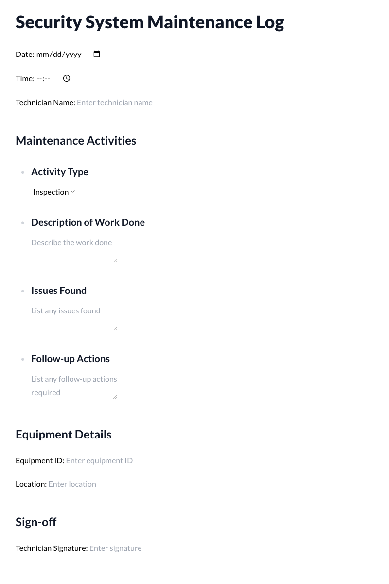 Security System Maintenance Logs