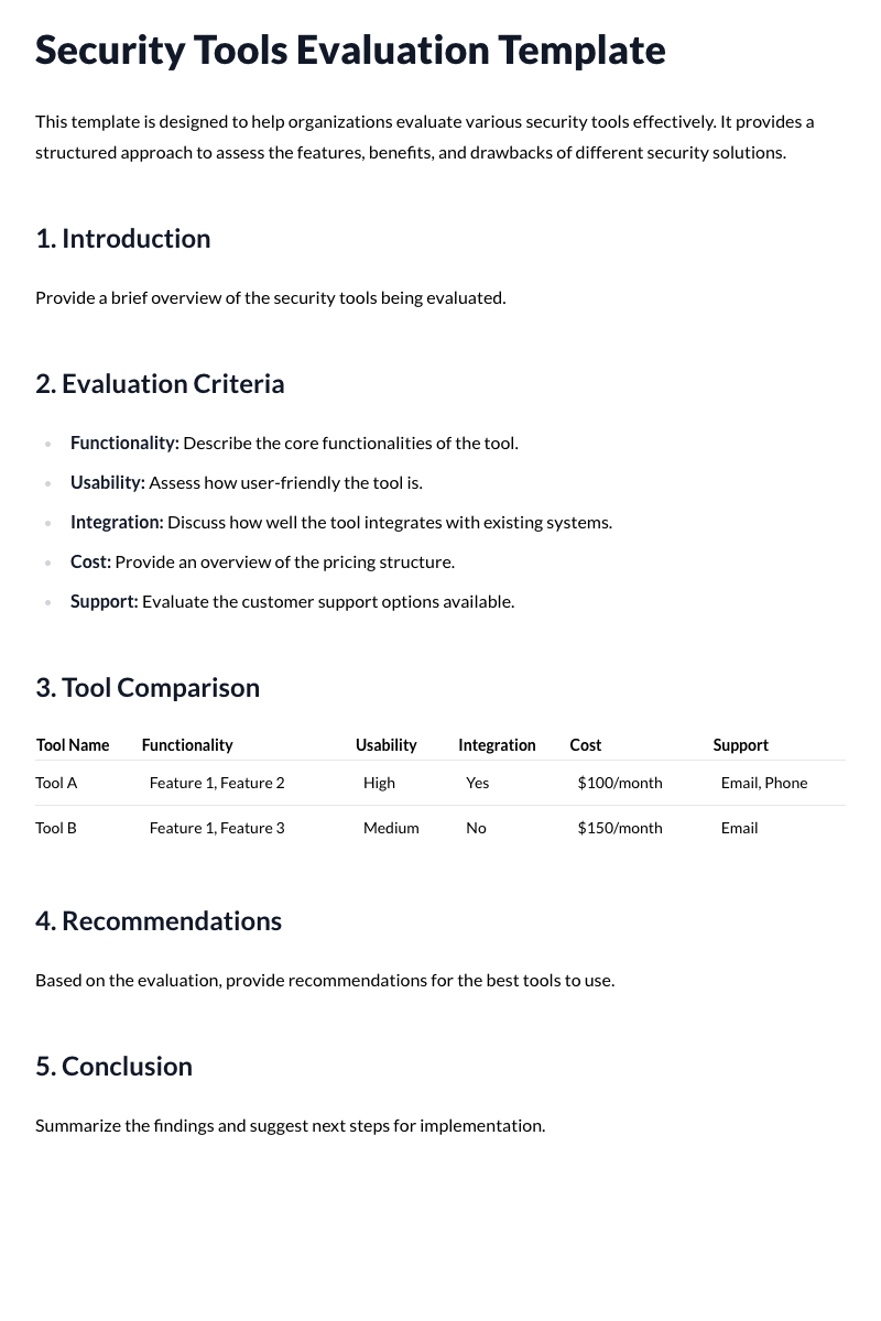 Security Tools Evaluation Template