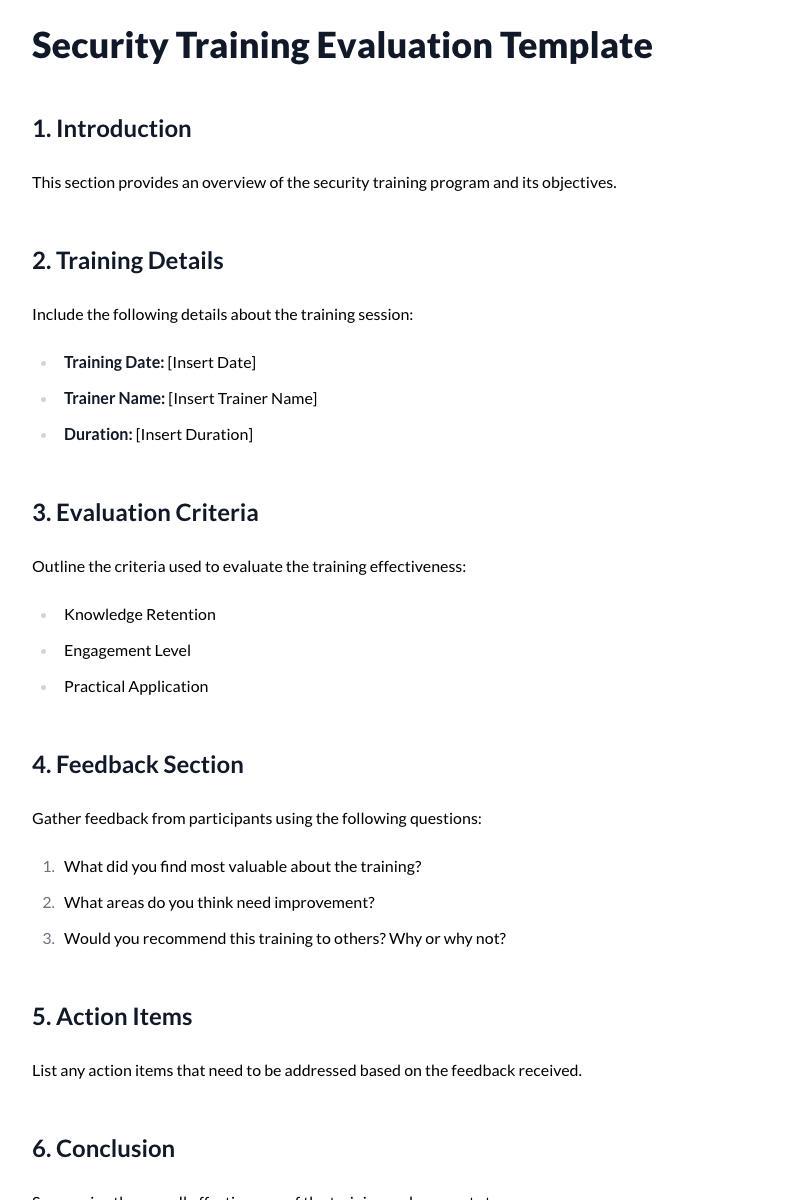 Security Training Evaluation Template