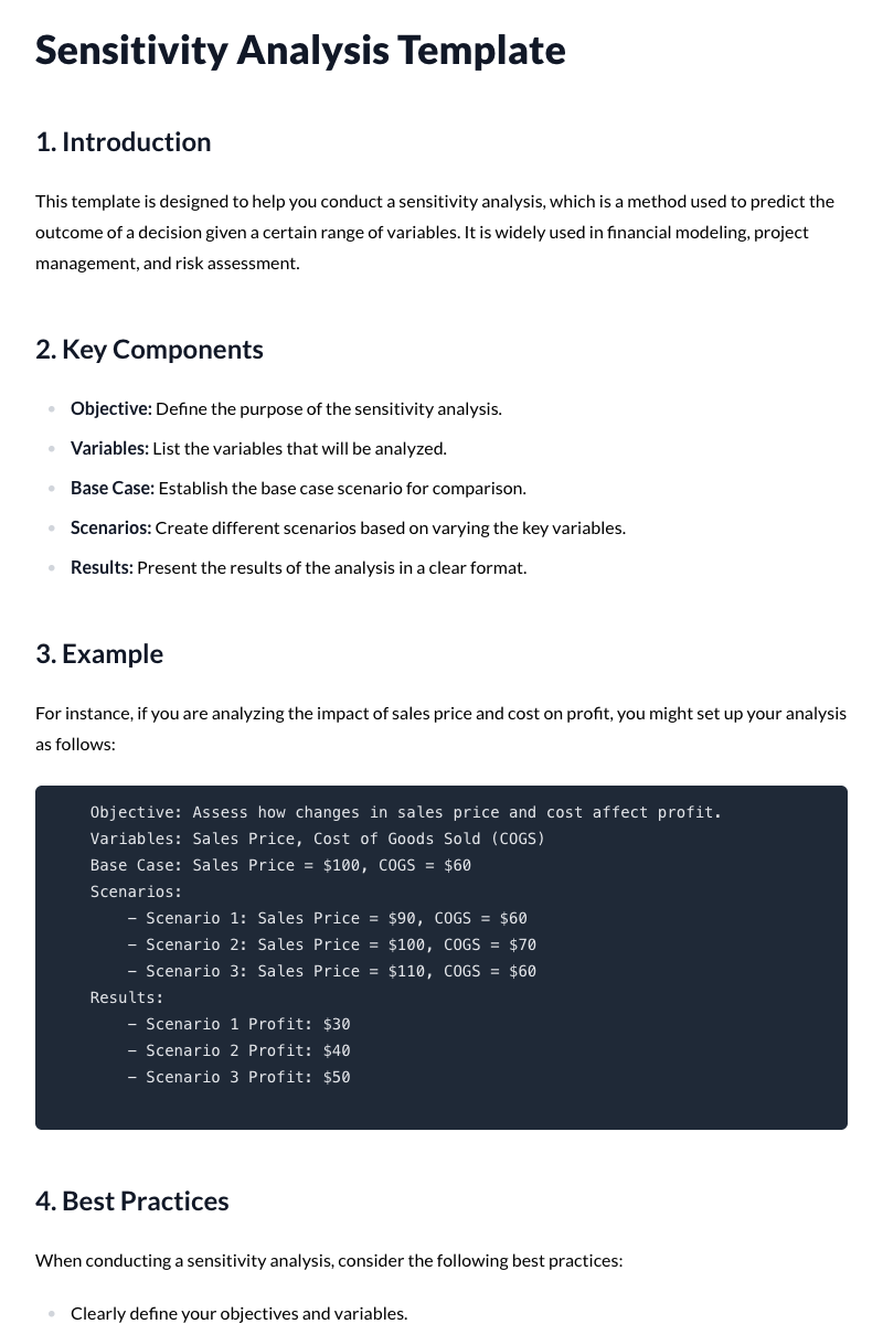 Sensitivity Analysis Template