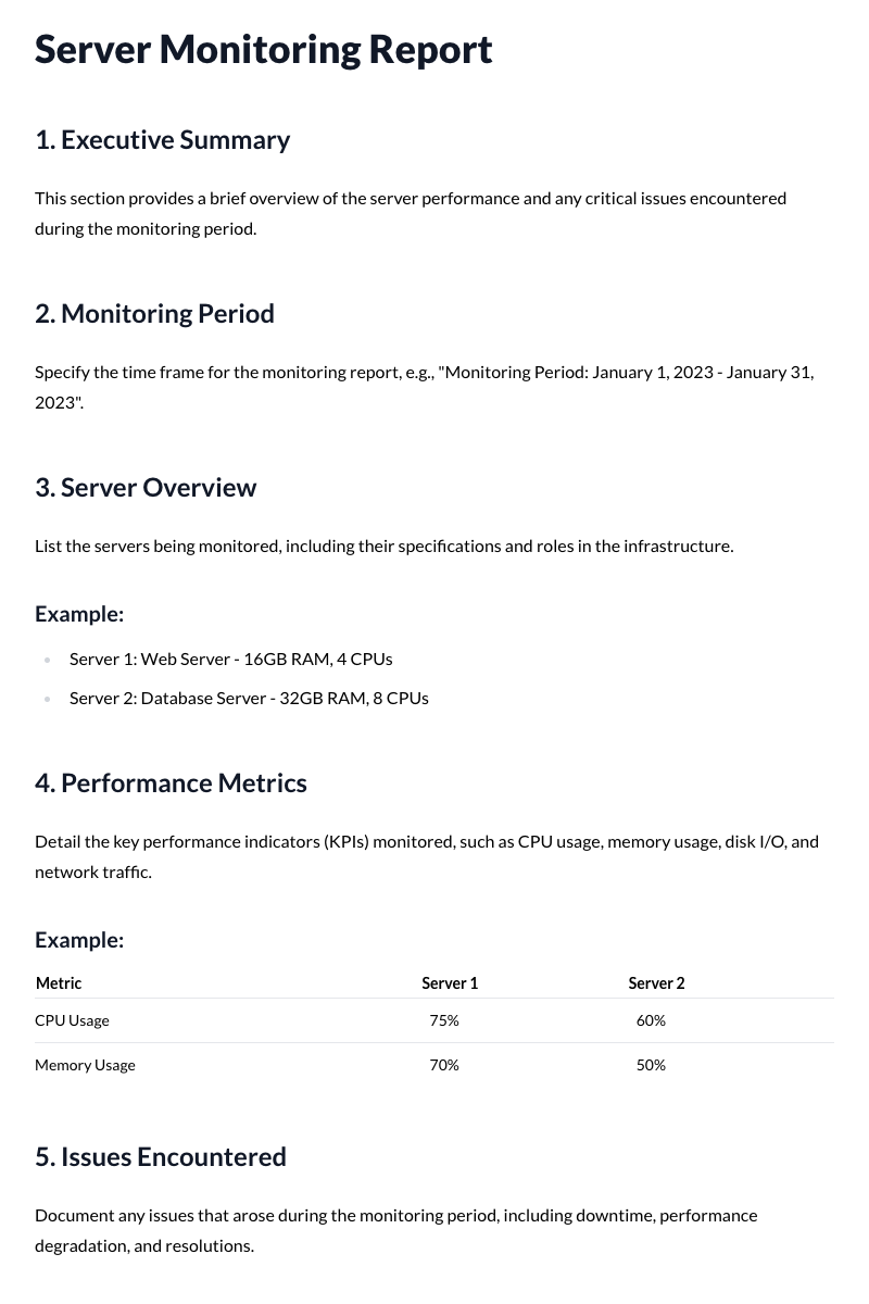 Server Monitoring Report Template