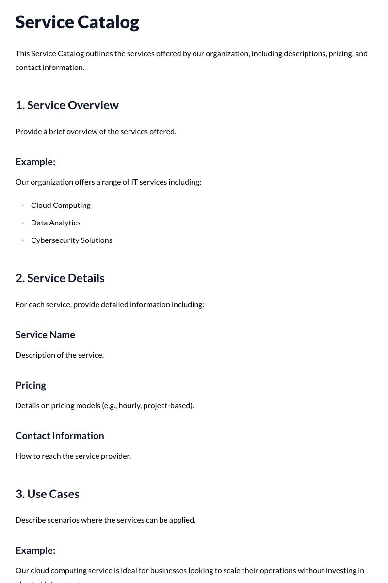 Service Catalog Template