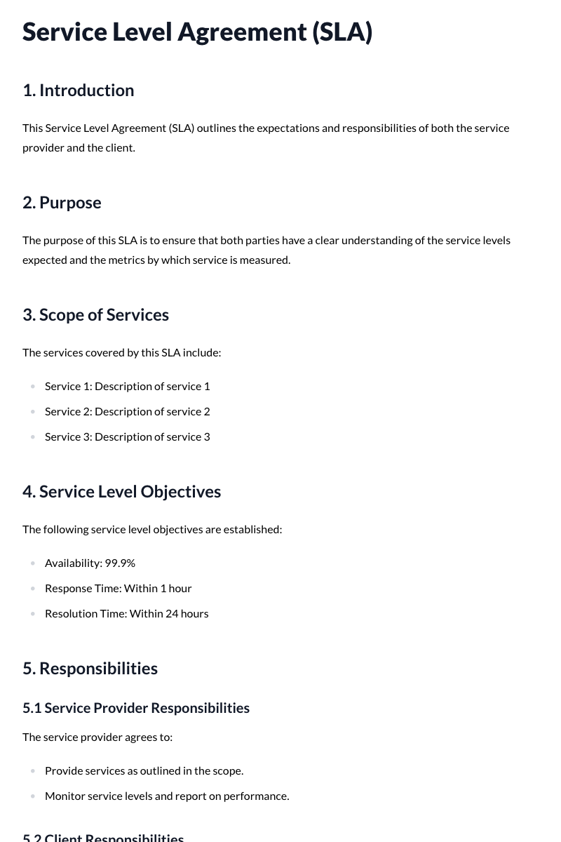 Service Level Agreement (SLA) Template
