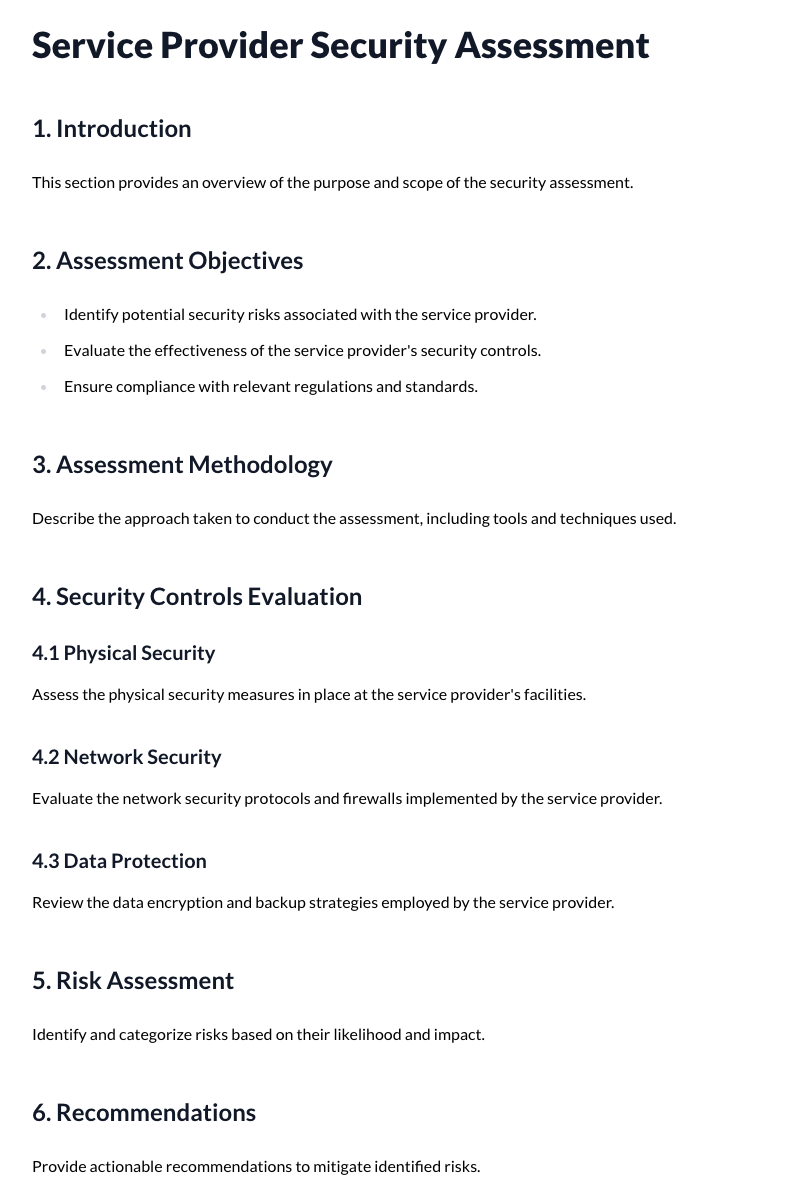 Service Provider Security Assessment Template