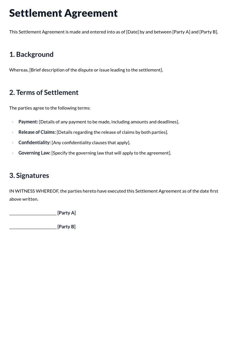 Settlement Agreement Template