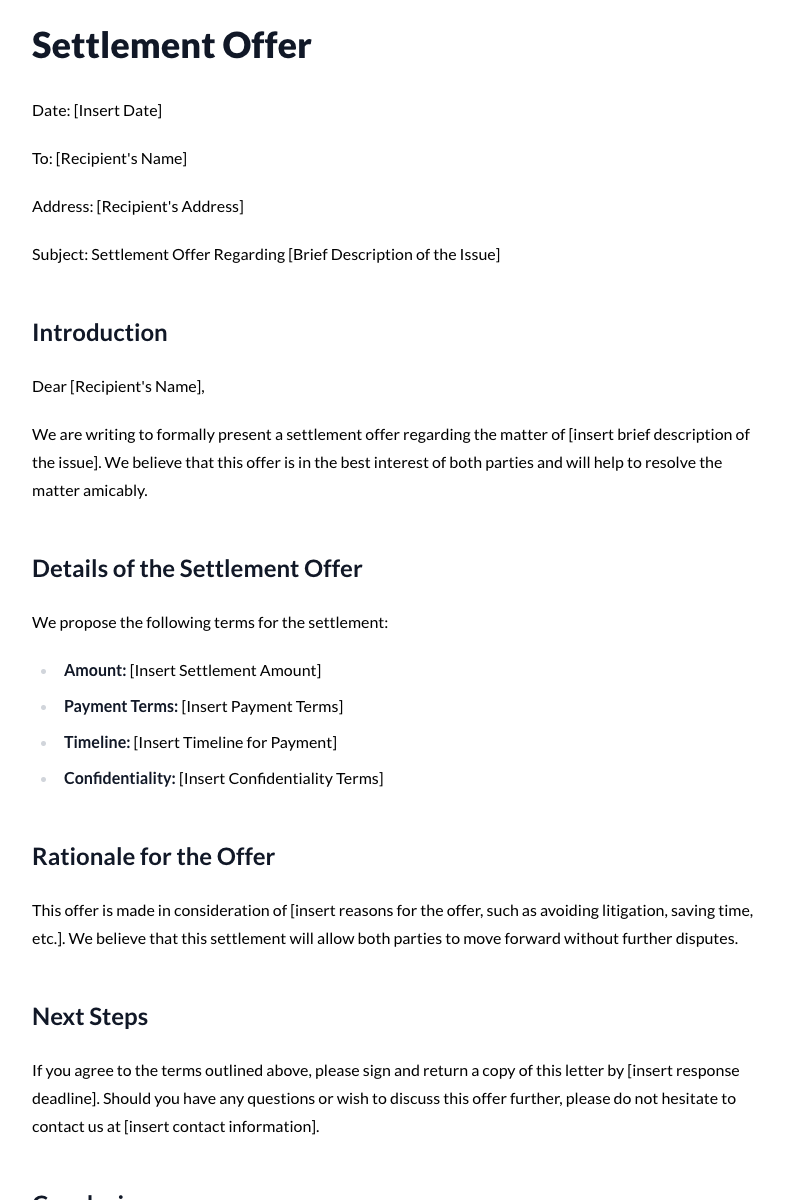 Settlement Offer Template