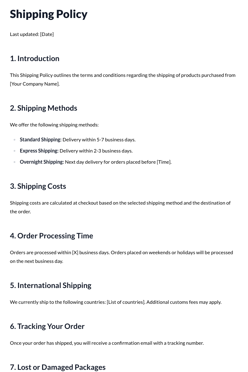 Shipping Policy Template