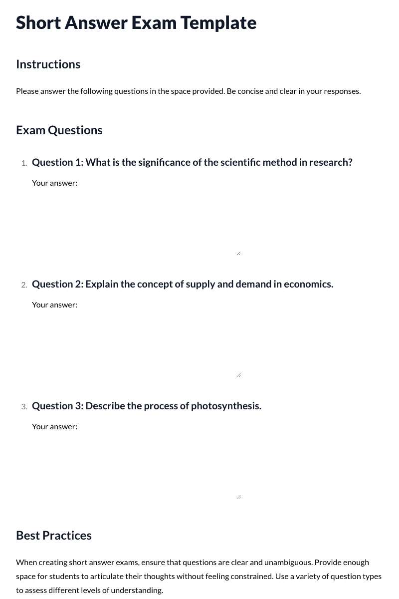 Short Answer Exam Template