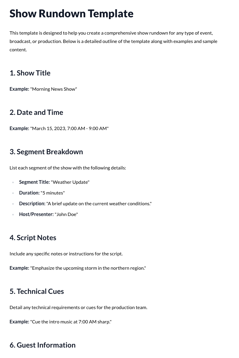 Show Rundown Template