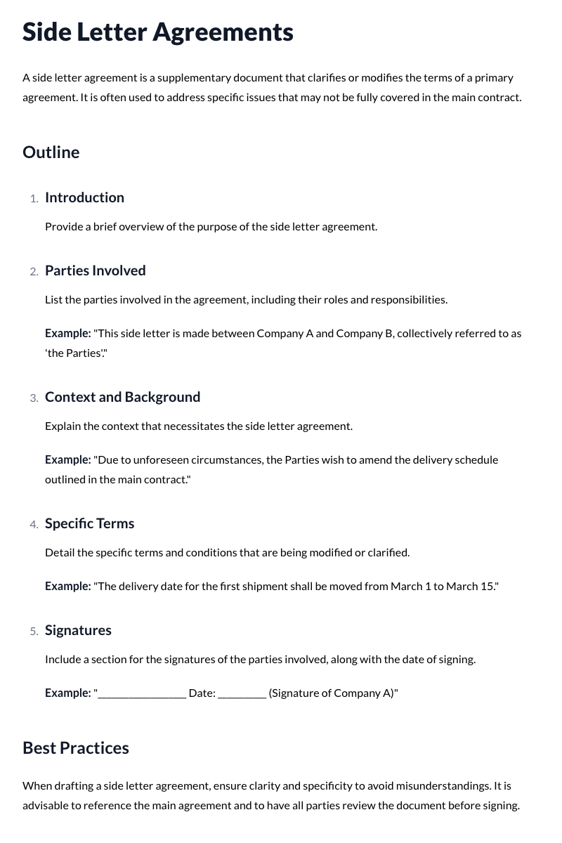 Side Letter Agreements Template