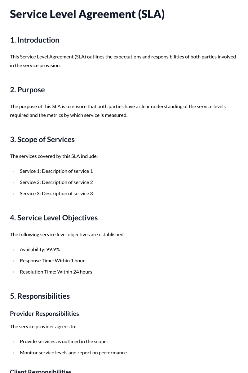 SLA (Service Level Agreement) Template