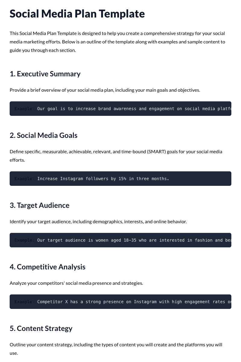 Social Media Plan Template