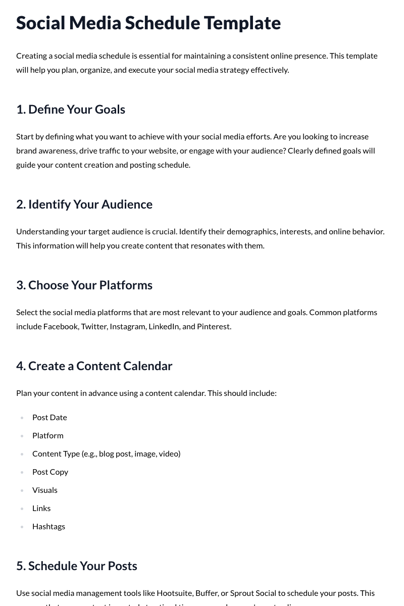 Social Media Schedule