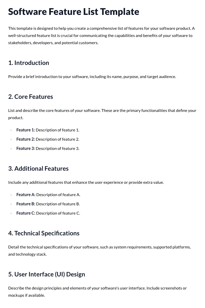 Software Feature List