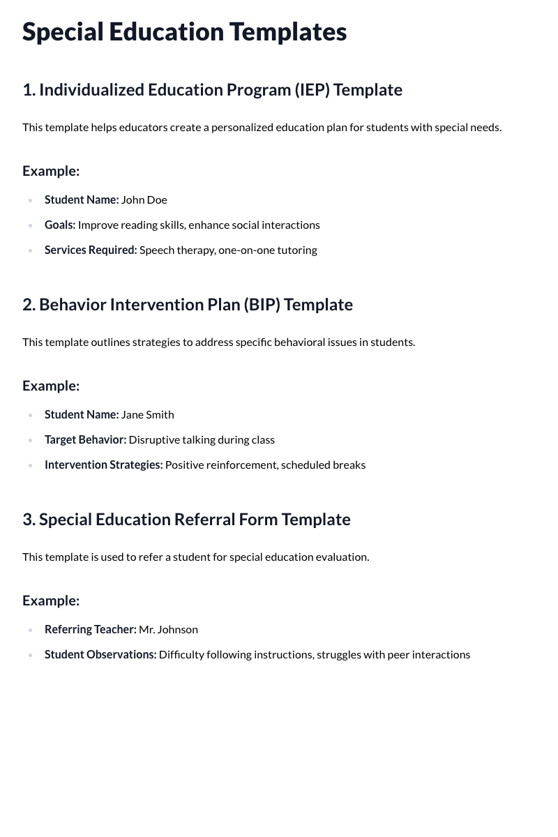 Special Education Templates