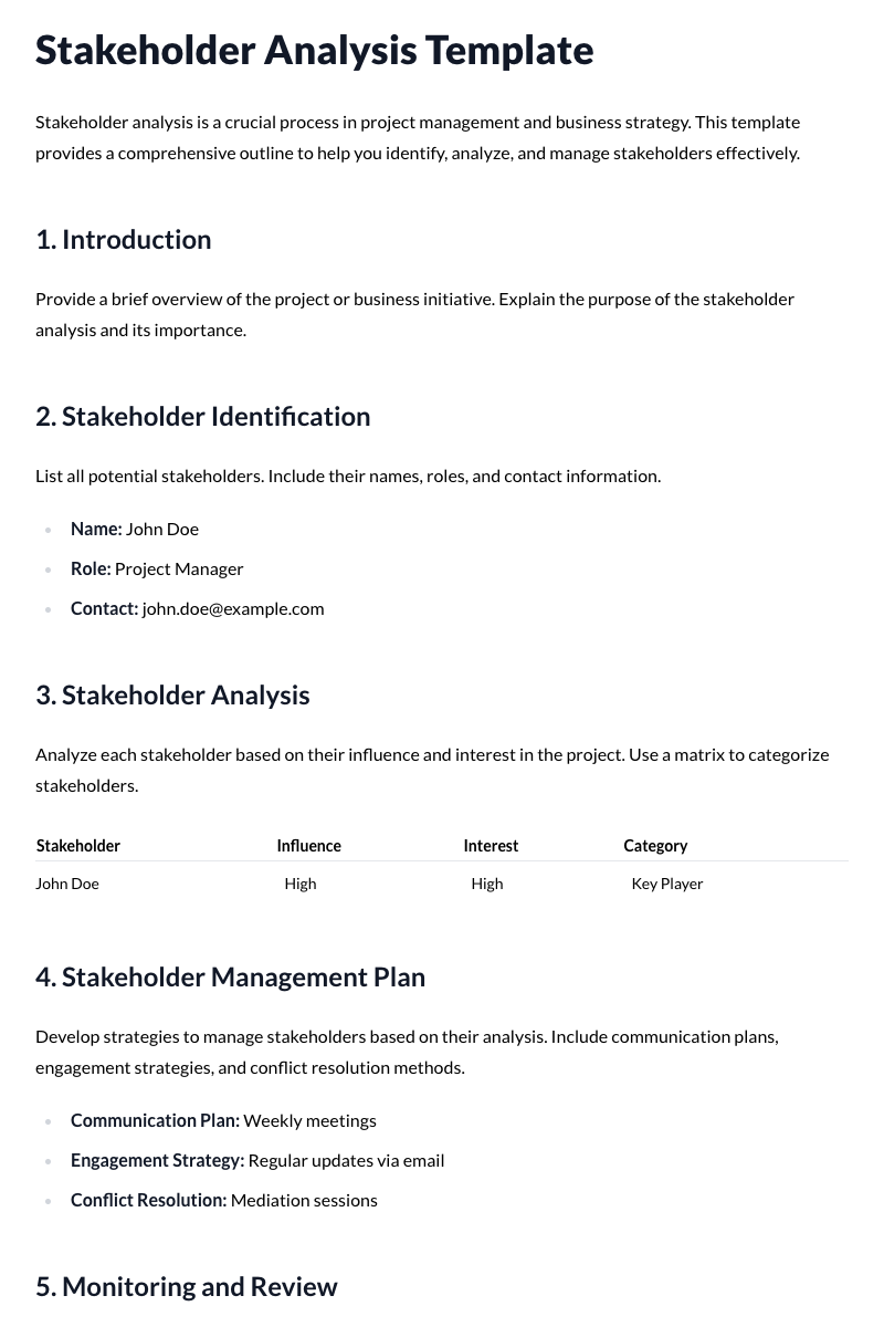 Stakeholder Analysis Template