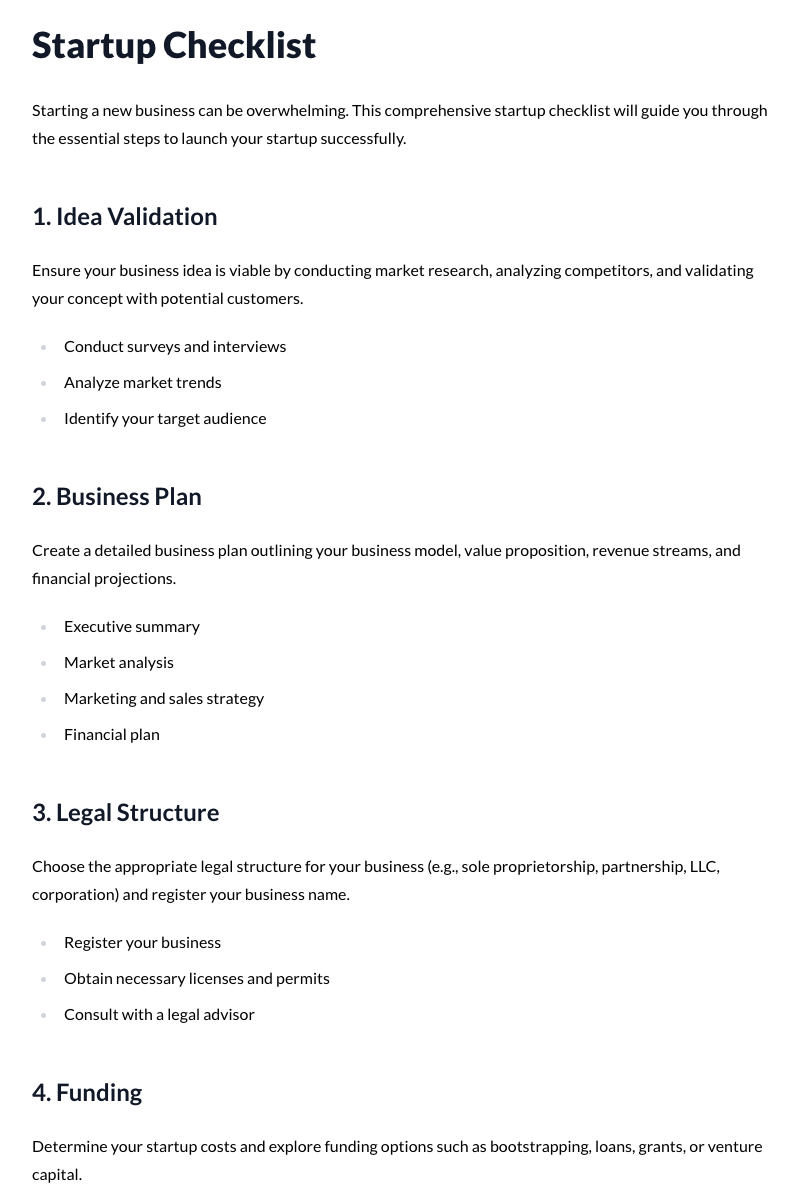 Startup Checklist