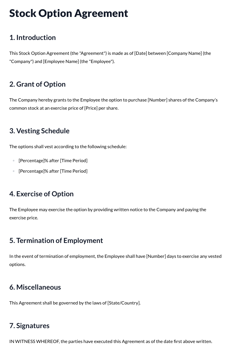 Stock Option Agreements (for larger organizations)