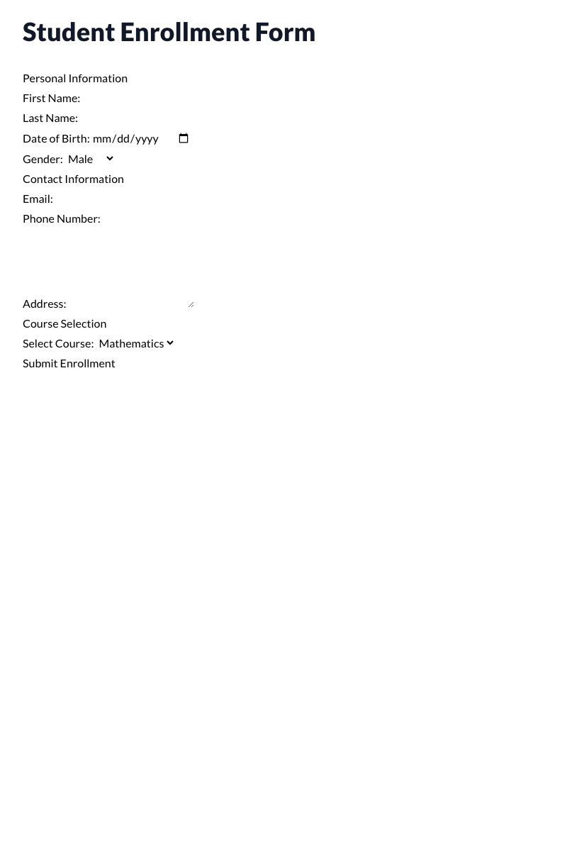 Student Enrollment Form Template