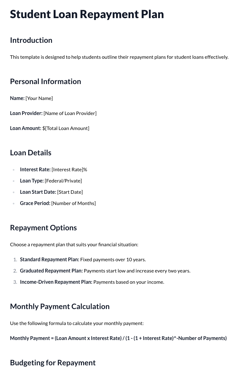 Student Loan Repayment Plan Template