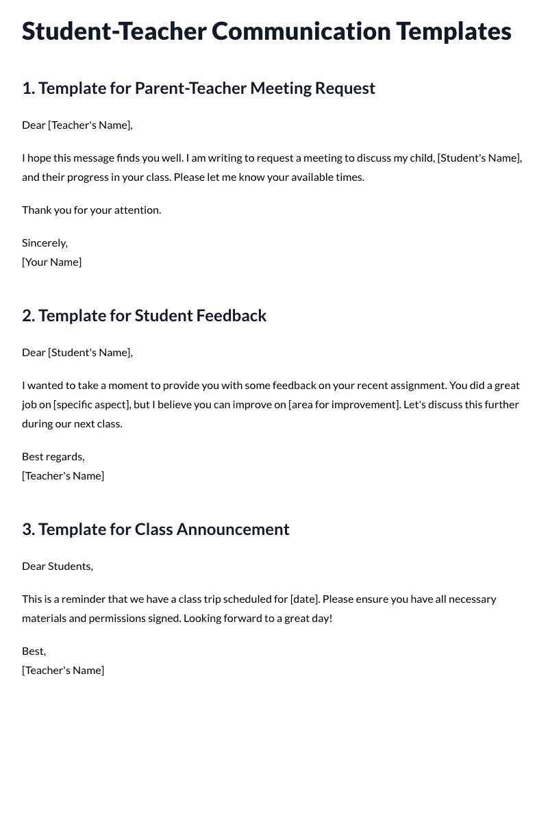 Student-Teacher Communication Templates