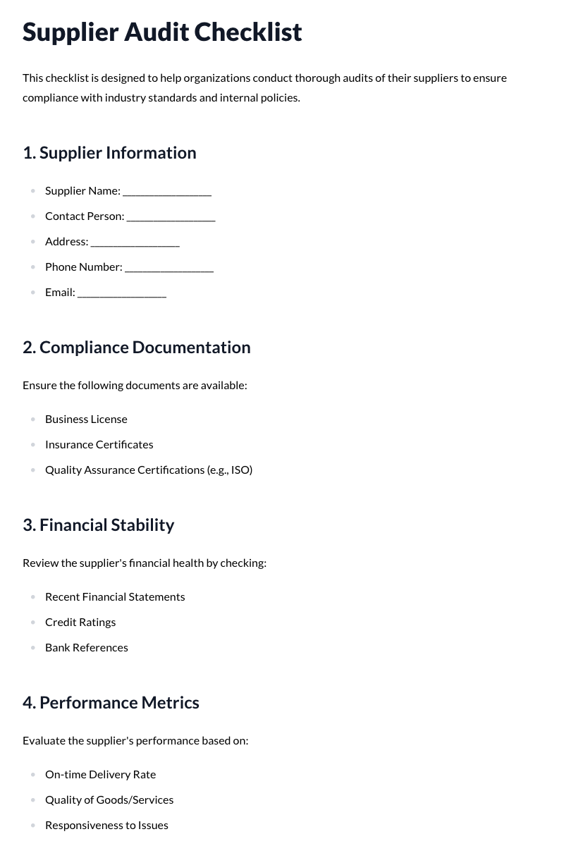 Supplier Audit Checklist