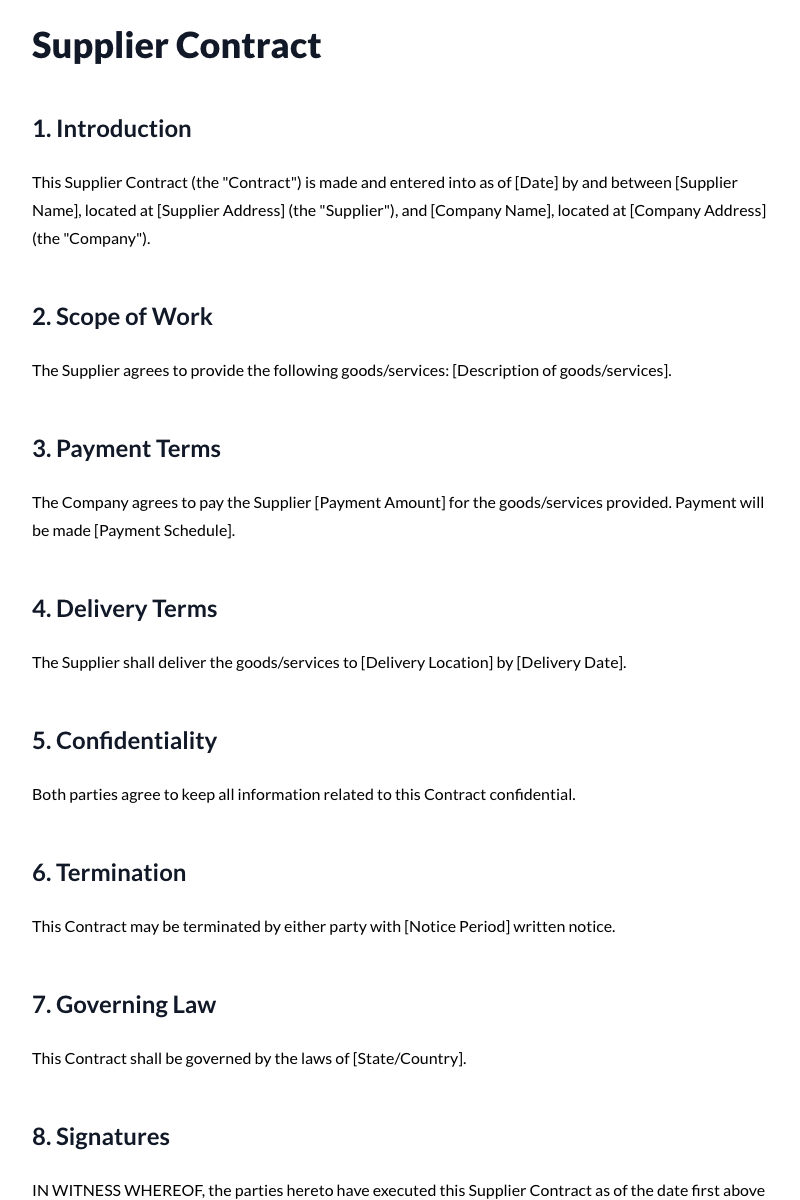 Supplier Contract Template