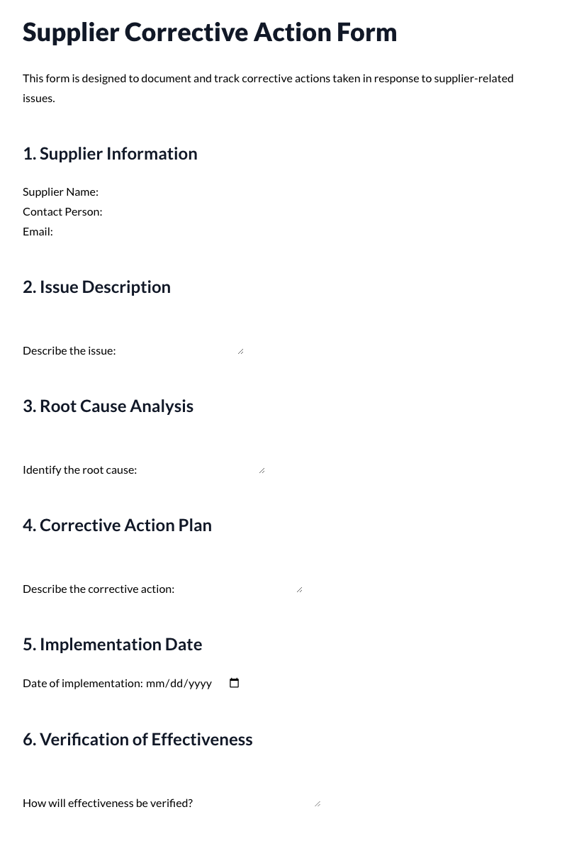 Supplier Corrective Action Form