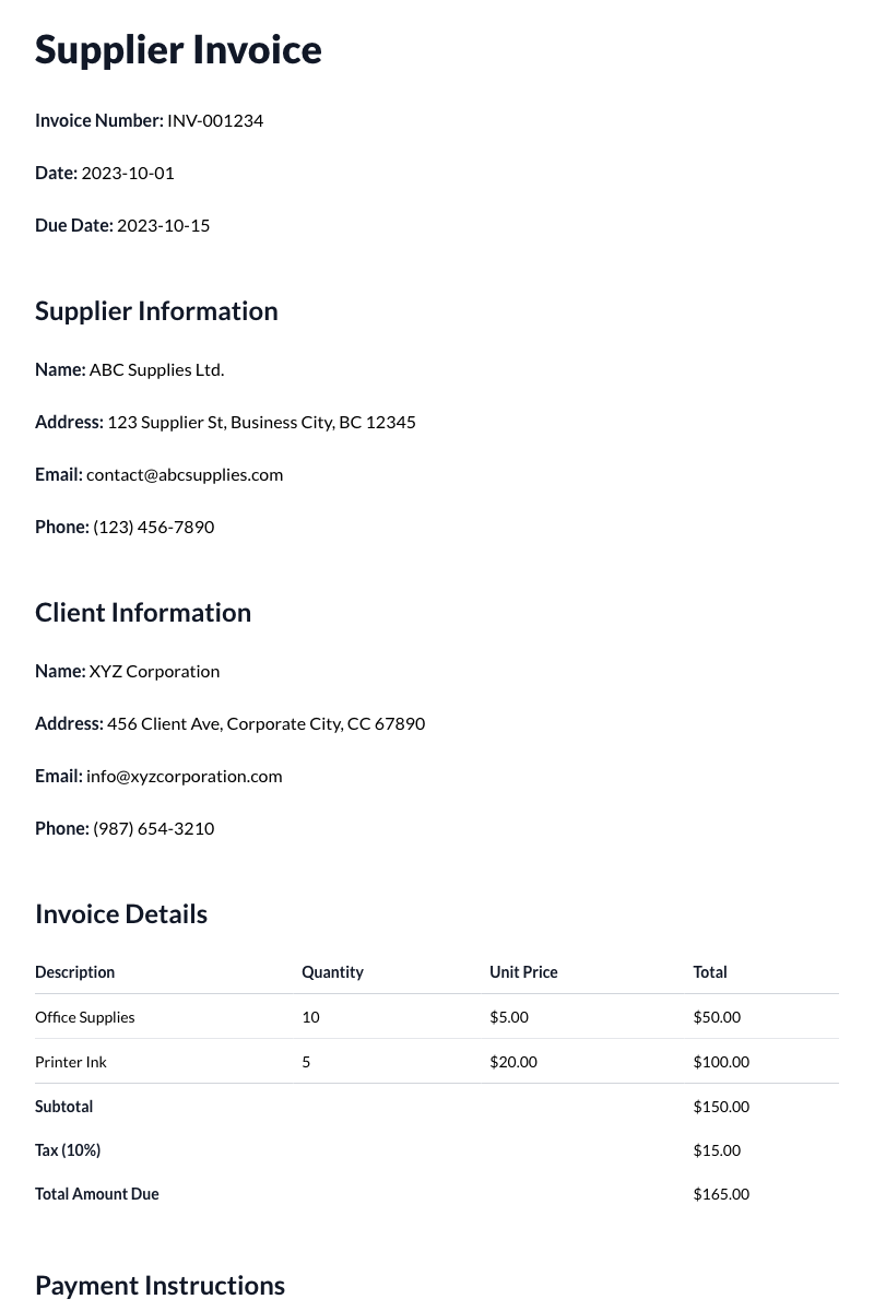 Supplier Invoice Template