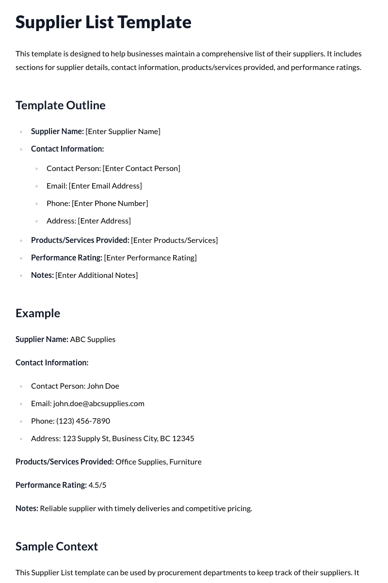 Supplier List