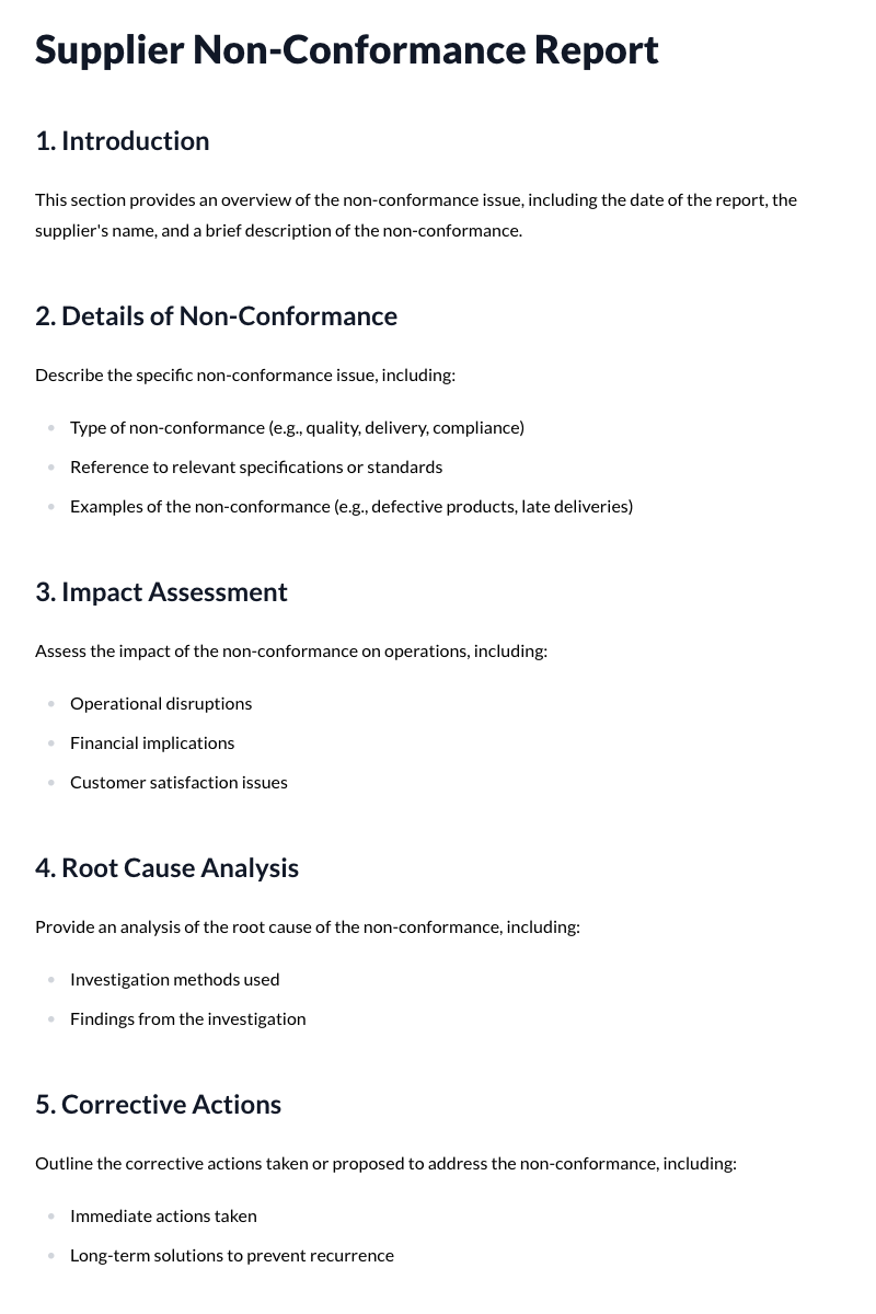 Supplier Non-Conformance Report