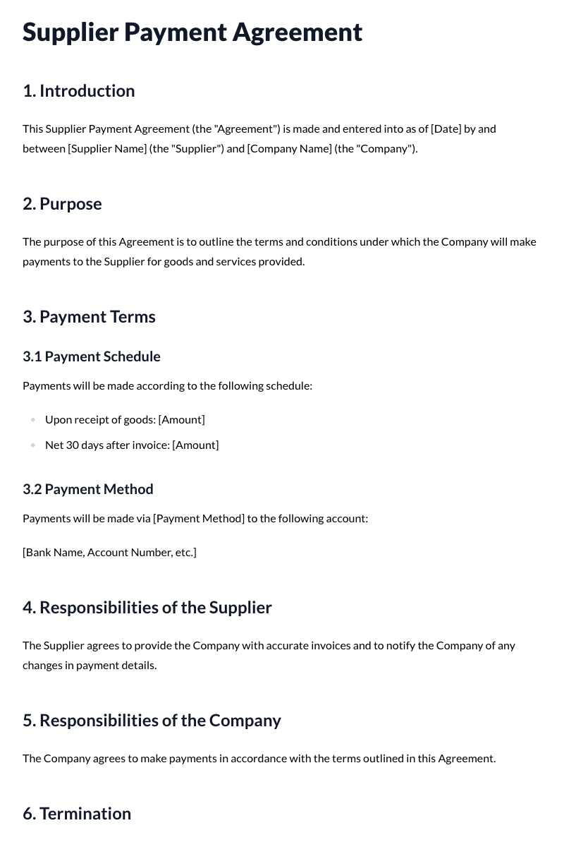 Supplier Payment Agreement