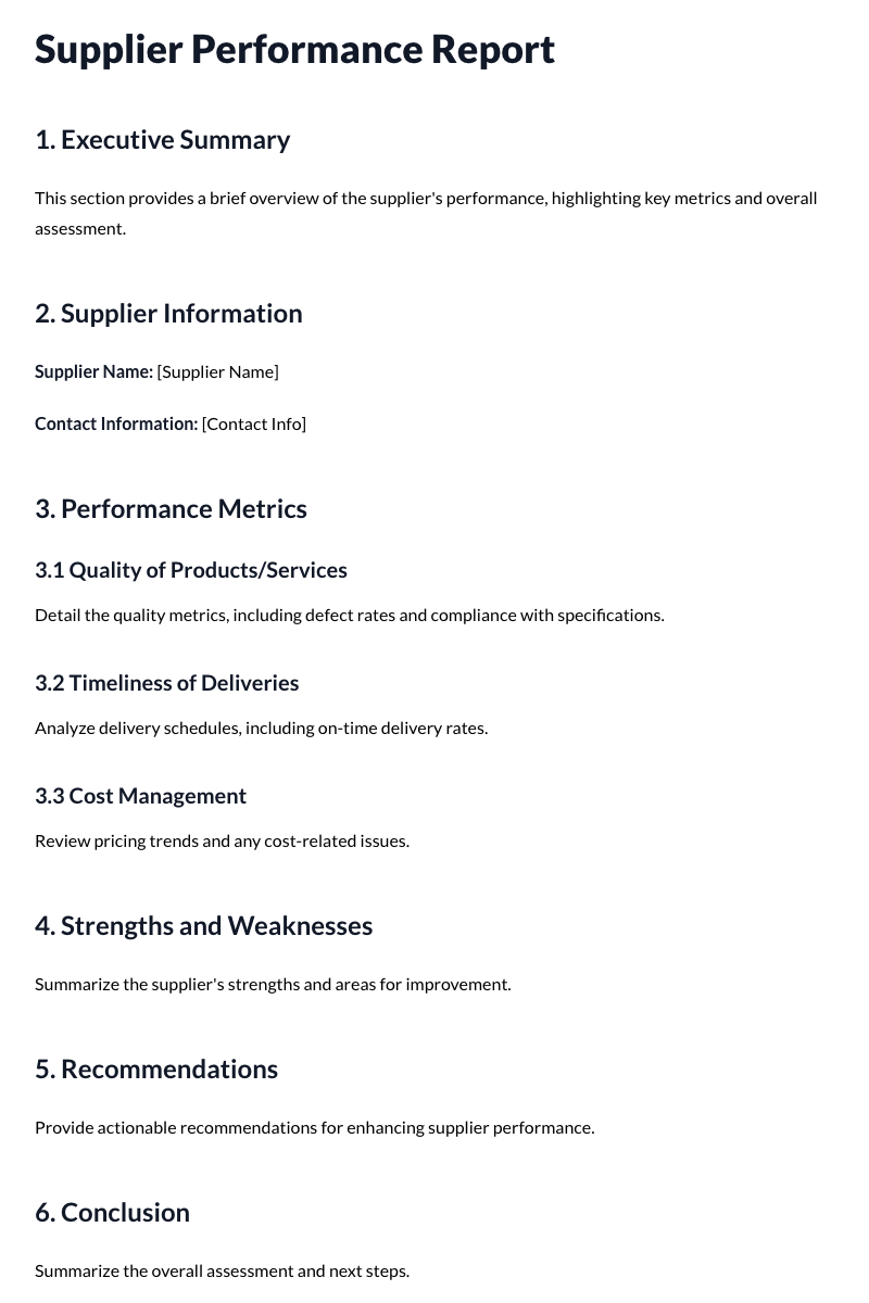 Supplier Performance Report Template