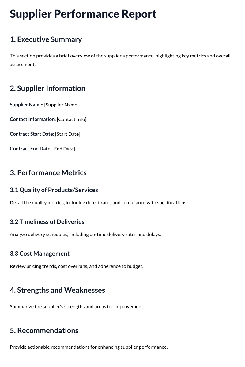 Supplier Performance Report