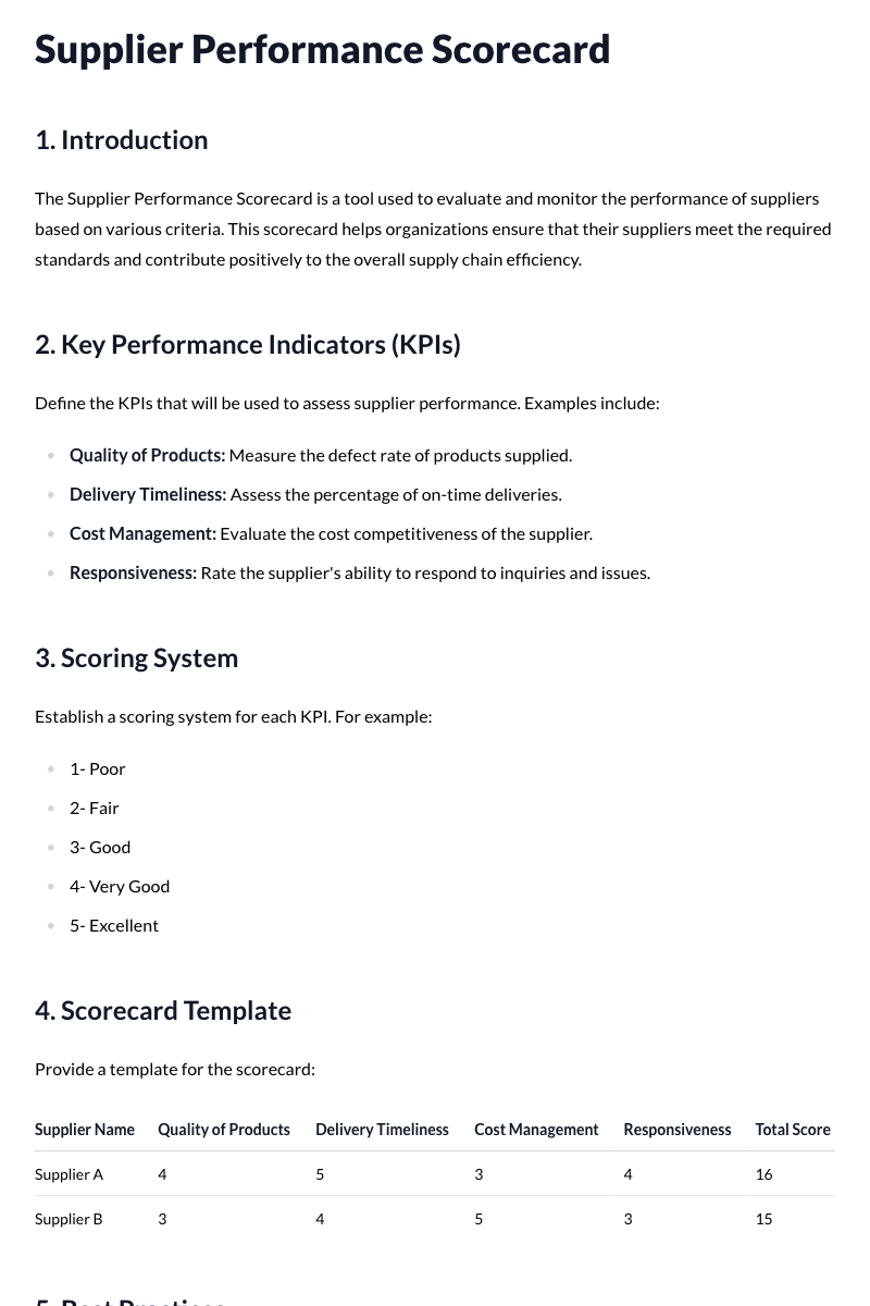 Supplier Performance Scorecard
